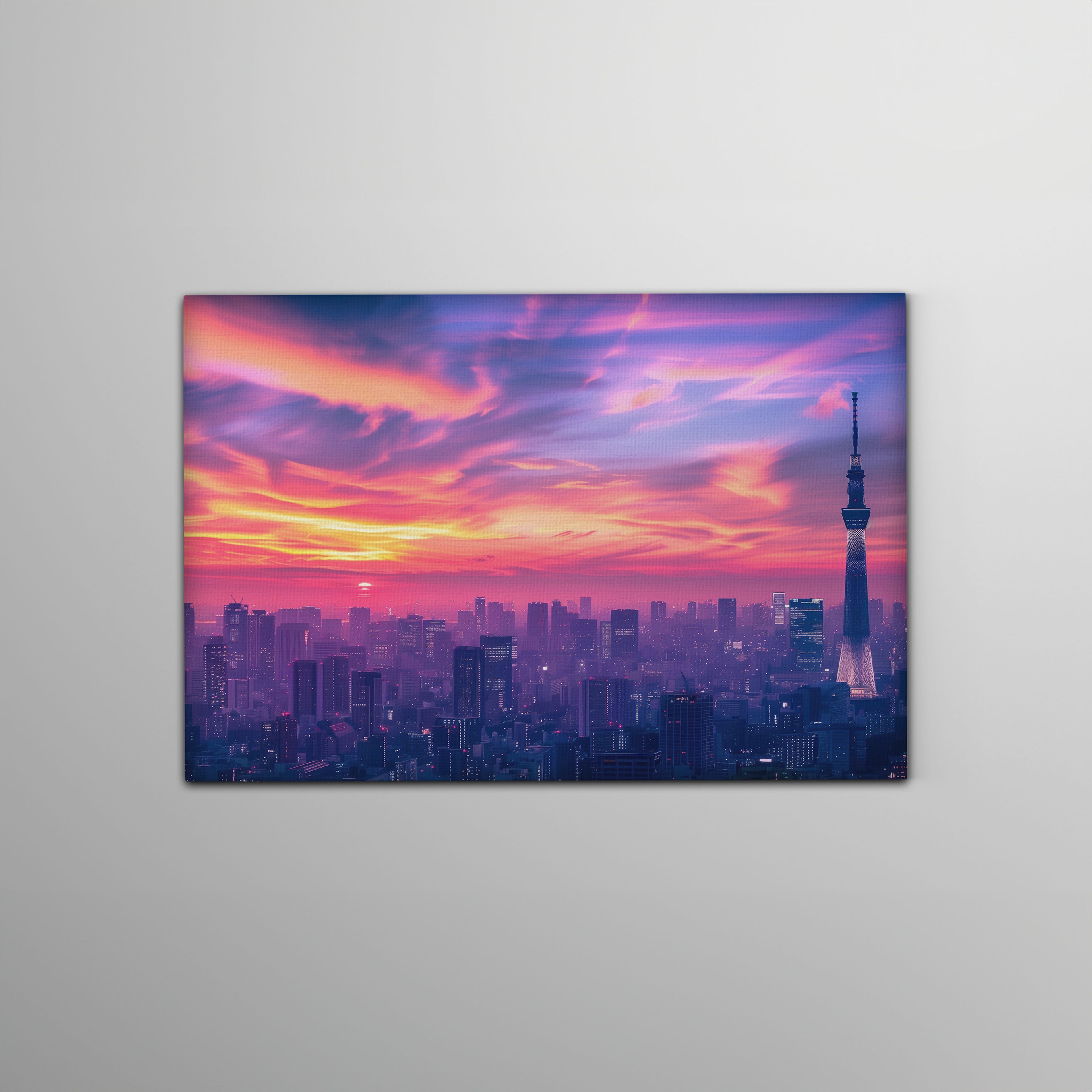Tokyo Şehri Gün Batımı Dijital Sanat Kanvas Tablo